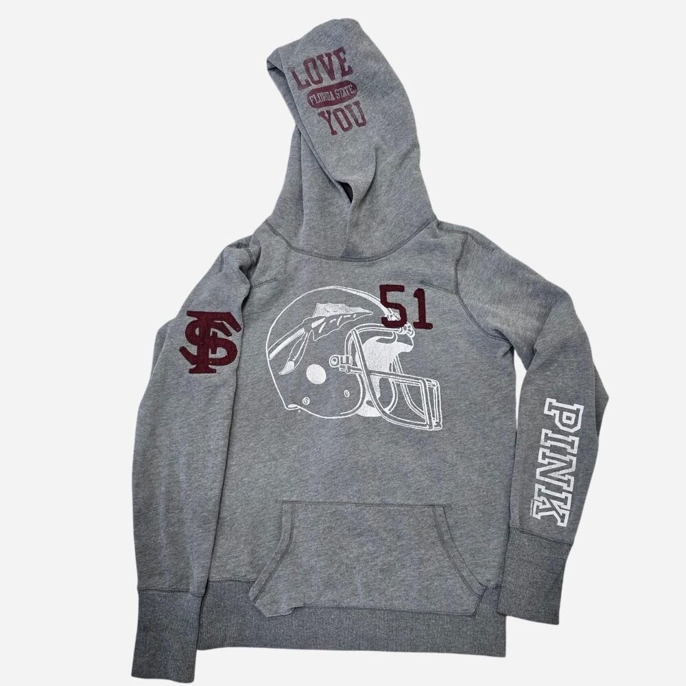 Victoria-s-secret Women's Grey and Burgundy Hoodie
